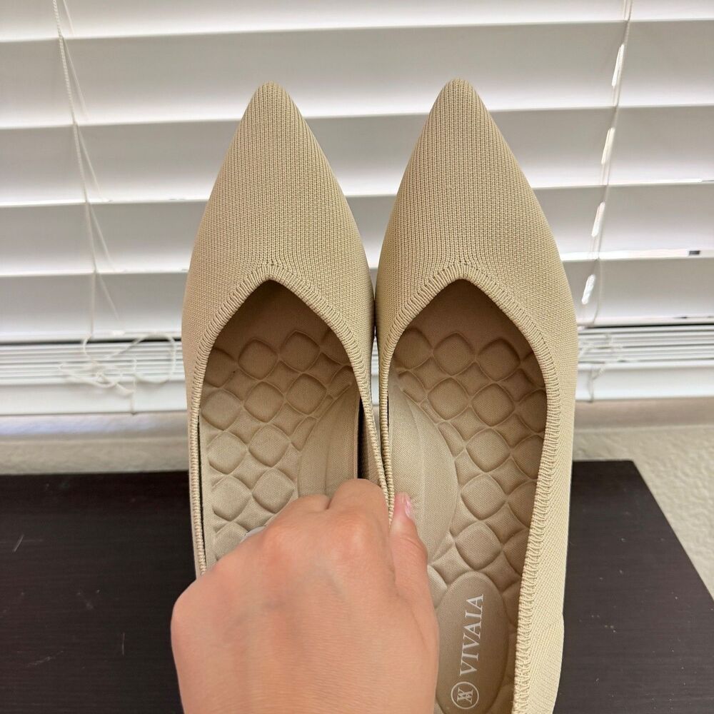 VIVAIA Scarlett Pointed Toe Kitten Heels Beige Knit Pumps Size 40 / US 9 - Picture 6 of 16